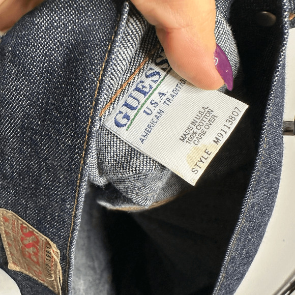 VTG 90s GUESS JEAN Trucker JACKET raw selvedge denim dark wash XXXXL 4XL - Picture 7 of 8